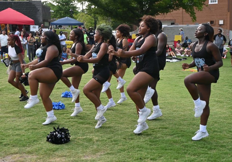 The Livingstone College cheerleading team impressed attendees of College Night Out with their fantastic routine. Brad Dountz/Salisbury Post.