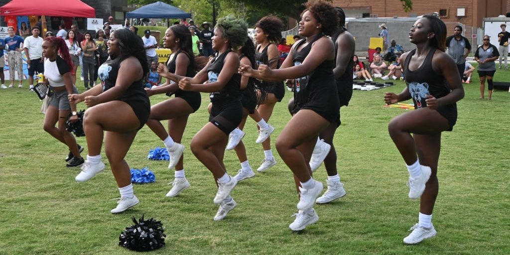 The Livingstone College cheerleading team impressed attendees of College Night Out with their fantastic routine. Brad Dountz/Salisbury Post.